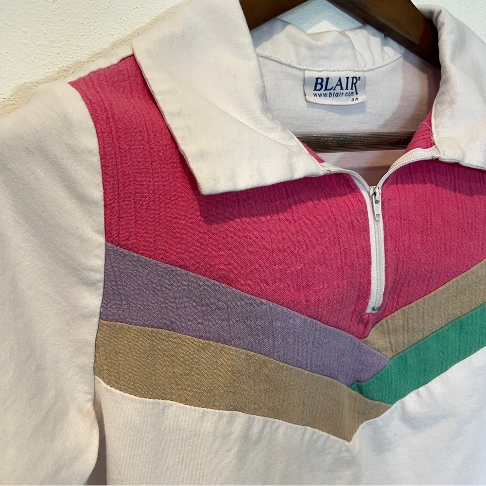 Vintage Blair Chevron Color Block 1/4 Zip Pullover Short Sleeve Shirt - Picture 3 of 8